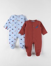 Noukie's - 2 pack - Pyjama - Jongens - Dino ' - 1x print all over , 1x effen met kleine dino - 0 maand 50