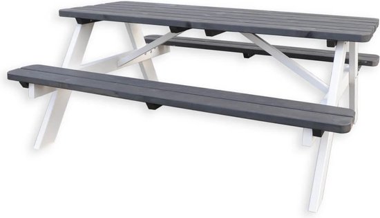 Goedkopepicknicktafels.nl | Grijs Witte Picknicktafel Deluxe 180cm Grijs/Wit| Tuintafel 6 Persoons | Duurzaam Behandelde Tuin Tafel