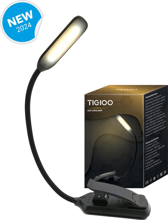 TIGIOO Leeslamp - Draadloos - USB Oplaadbaar - Flexibele Nek - 3 Lichtkleuren - Touch Bediening - Langdurige Batterij - Voor Ultiem Leescomfort - Incl. USB Kabel!