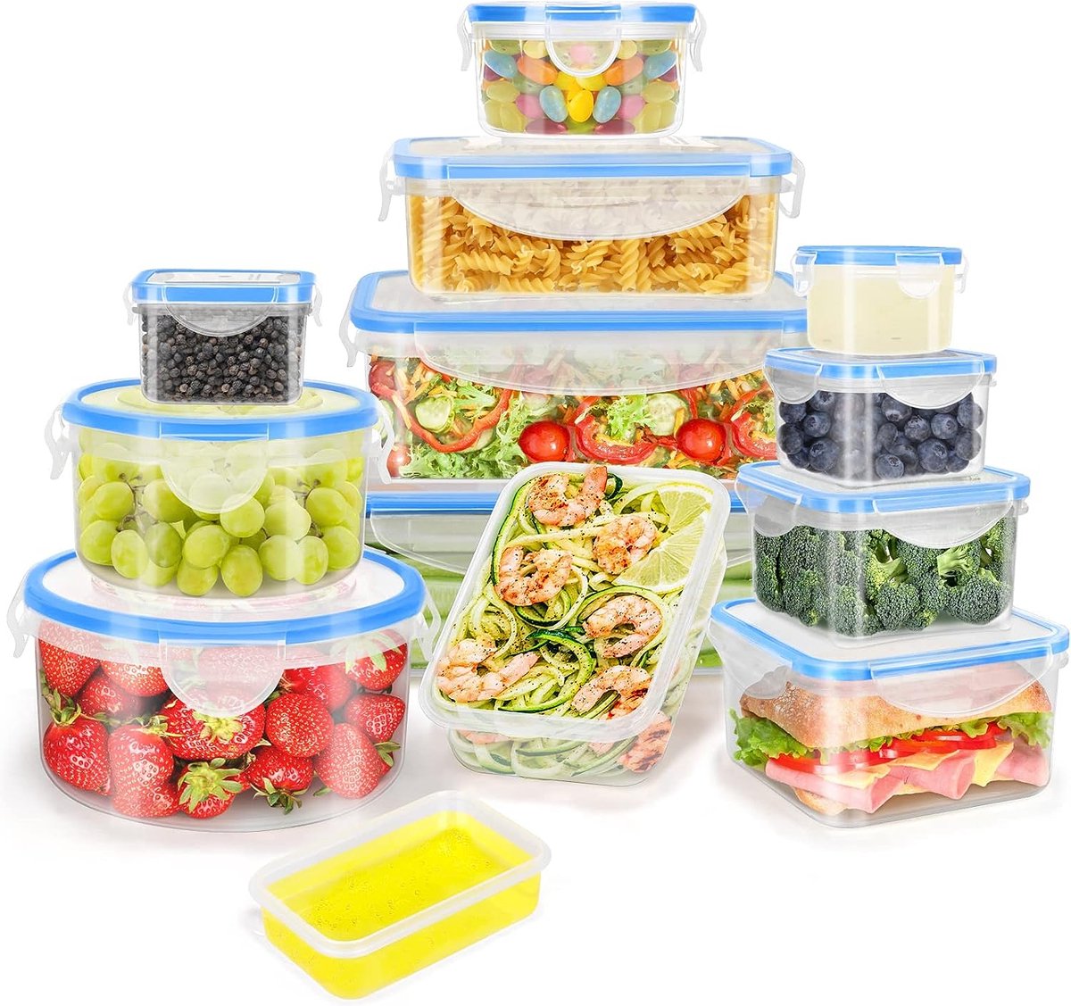 Voedselopslagcontainer met deksel 26-delige set (13 containers + 13 deksels) Set opslagcontainers herbruikbaar plastic BPA-vrij geschikt voor magnetron vriezer en vaatwasser