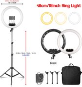 HandyHaven® - Ringlamp met statief en microfoon LED - Statief 58cm/150cm - Microfoon - Zwart - 3 Type licht - Telefoonhouder 3x - USB - Selfie - TikTok - Studio - Make-up - Webinar - Instagram - Live - Diameter 48cm