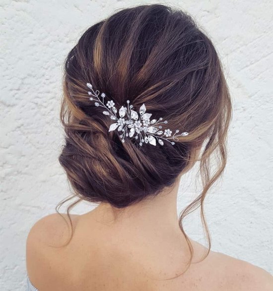 Épingle à cheveux peignes à cheveux de mariage fleur perle coiffure de mariée feuille de cristal accessoires de cheveux pour femmes et filles (Argent)