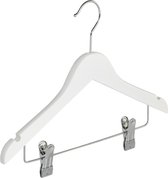 De Kledinghanger Gigant - 30 x Blousehanger / shirthanger / kinderhanger lotushout wit gelakt met rokinkepingen en anti-slip knijpers, 34 cm