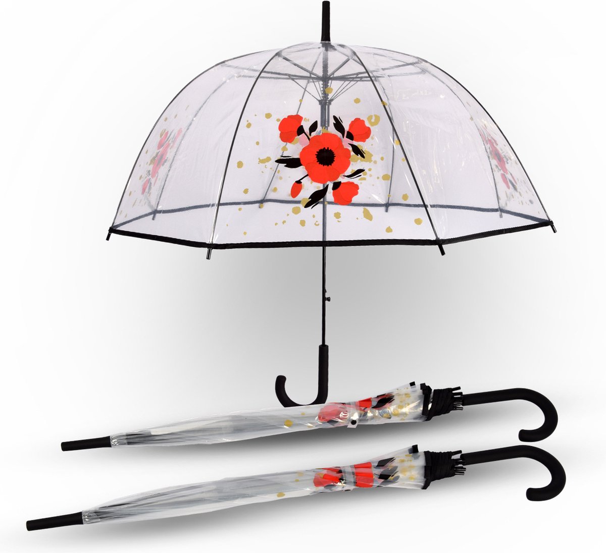Set van 3 Transparante Automatische Opvouwbare Koepelparaplu's voor Volwassenen | Perfect voor Romantische Fotoshoots met Bloemen Design | 86cm Diameter