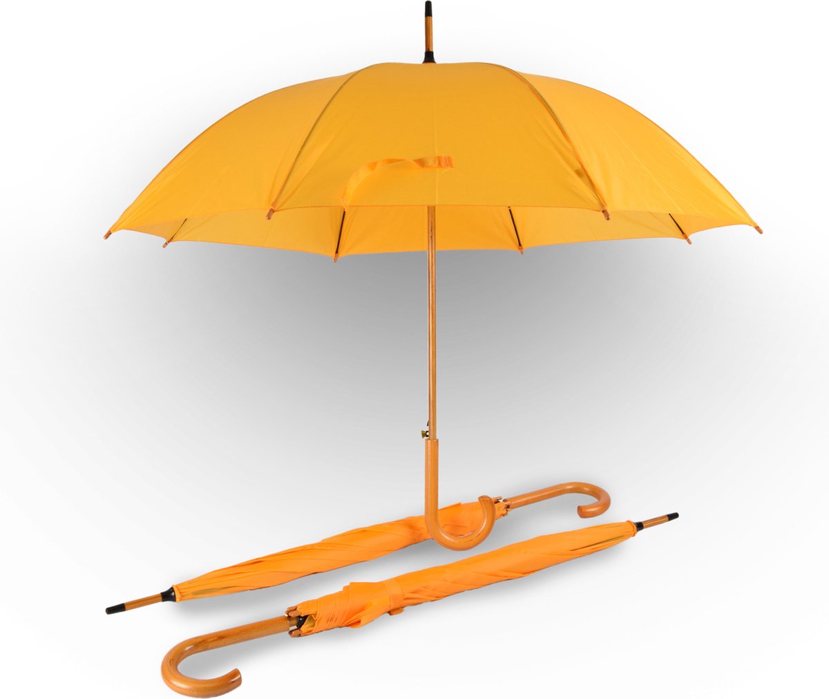 Set van 3 Koninklijke Oranje & Gele Paraplu voor Volwassenen | Stijlvolle Klasse | 98cm Diameter – Windproof | Met Houten Handvat en Stok