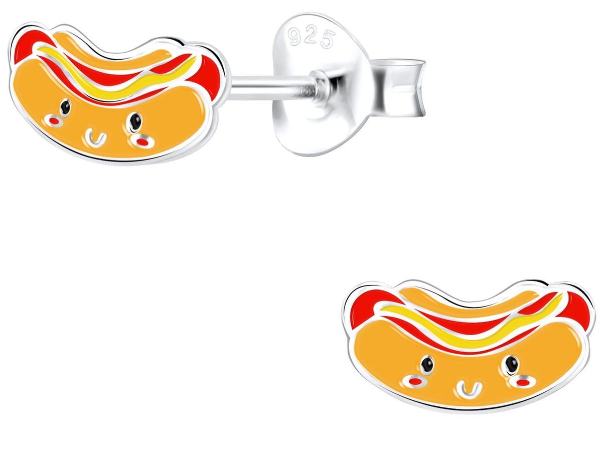 Joy|S - Zilveren hotdog oorbellen - 8 x 4 mm - kinderoorbellen