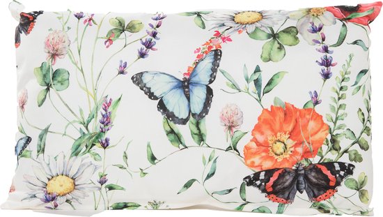 Anna's Collection Sierkussen voor binnen en buiten - vlinders - wit - 30 x 50 cm - tuinkussen