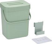 Gft afvalbakje voor aanrecht of aan keuken kastje - 5L - groen - afsluitbaar - 24 x 19 x 14 cm- compostbakje met ophang beugel