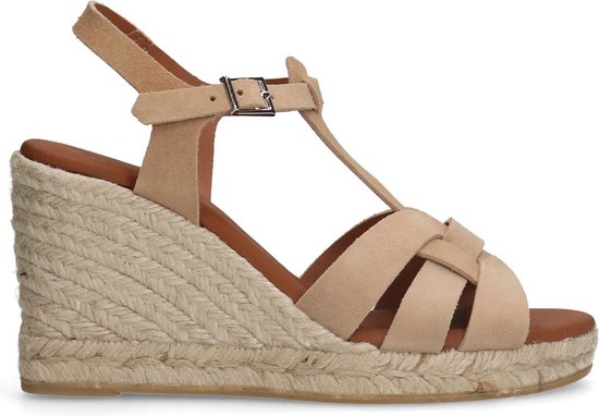 Sacha - Dames - Beige suède sleehak sandalen - Maat 37