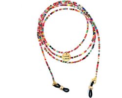 Luna-Leena duurzame brillenkoord multi - L95cm - glass beads + zwarte lusjes - handgemaakt in Nepal - glasses cord - brillen accessoire - cadeau - sunglasseschain - verjaardag - brillenketting - sieraad