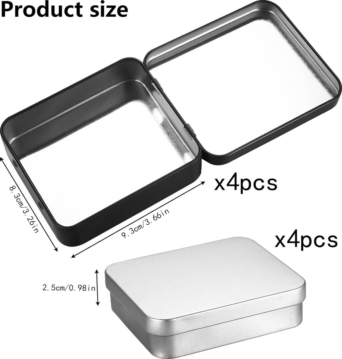 Prmape 8 stuks metalen blikjes met deksel, 90 x 65 x 25 mm