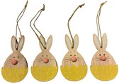Houten paashangers - Konijn in geel ei - Set van 4 - Pasen - Paasdecoratie - Paasboom - Paasversiering