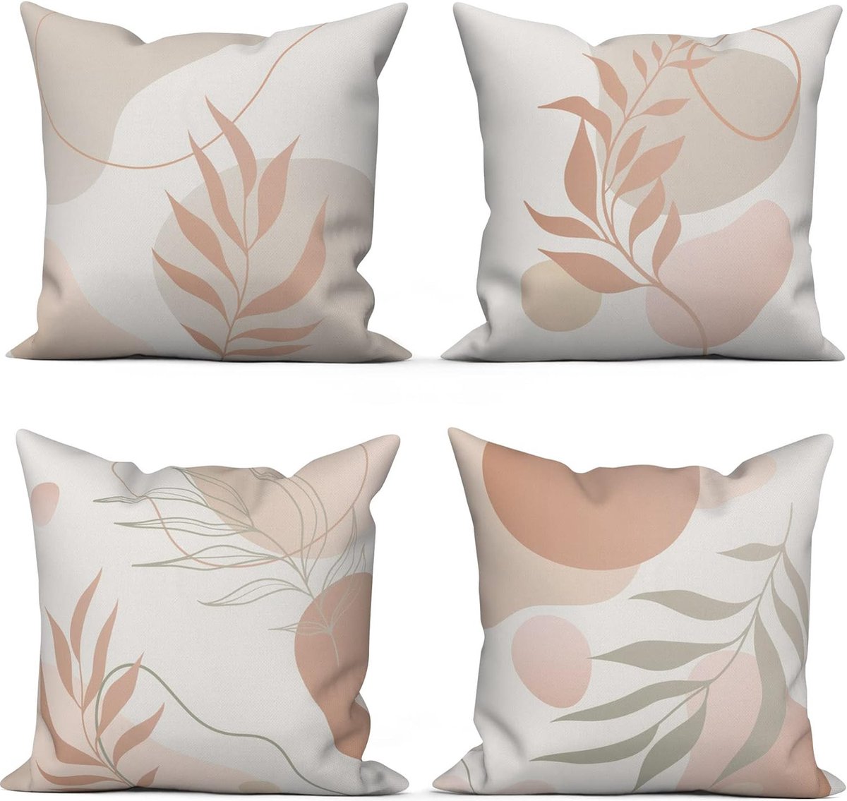 Boho kussenhoes, 40 x 40 cm, set van 4, moderne abstracte kunst, beige, grijs, decoratieve bankkussenhoezen, wasbaar polyester vlastextiel, kussensloop voor buitenbekleding