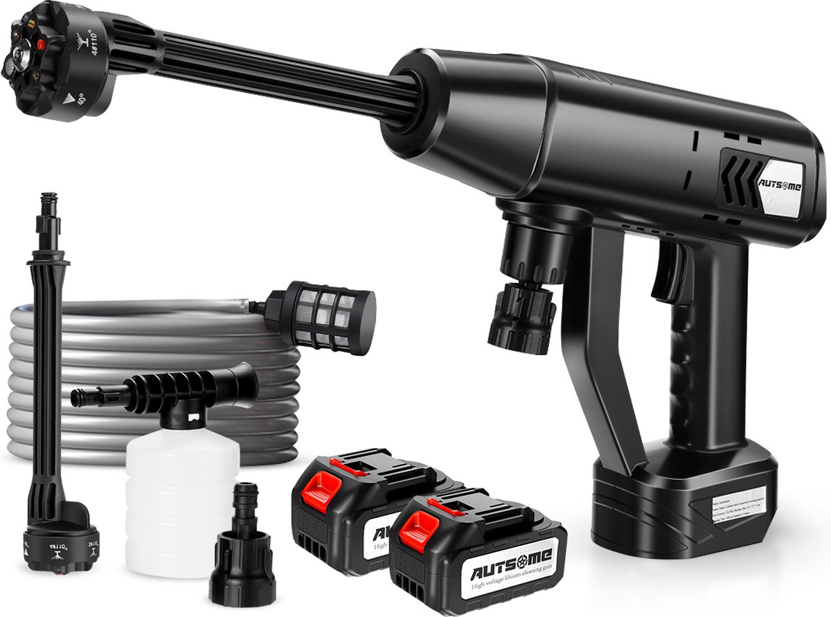 Bol.com Accu Hogedrukreiniger - Draadloze Hogedrukspuit Auto Wasmachine Set - Complete Accessoires Inclusief 2x Accu aanbieding