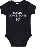 Soft Touch Rompertje (zwart) met witte Tekst - Hallo Oom & Tante - Zwangerschapsaankondiging | Baby rompertje met leuke tekst | | kraamcadeau | 0 tot 3 maanden | GRATIS verzending