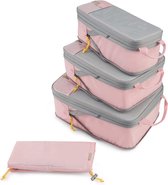 Kledingtassenset, 6-delige pakzakken, compressiepakzakken, set met waszak voor rugzak, reisorganizer, kofferorganizer op reis, Roze, 4 stuks, kledingtas