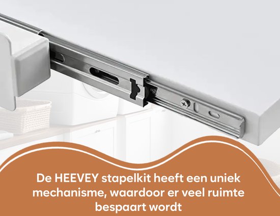 Heevey stapelkit - Tussenstuk voor wasmachine en droger - Universeel - Uitschuifbare werkblad - Wasrek - Heevey