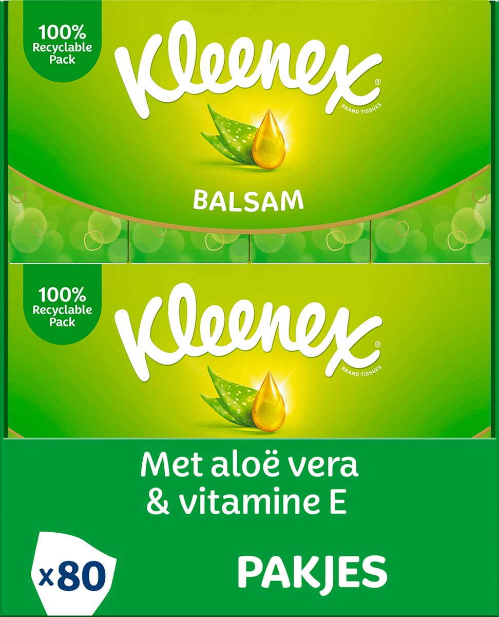 Goedkoopste Kleenex zakdoekjes - Balsam - Voordeelbox - 8 pakjes x 10 stuks - 80 zakdoekjes