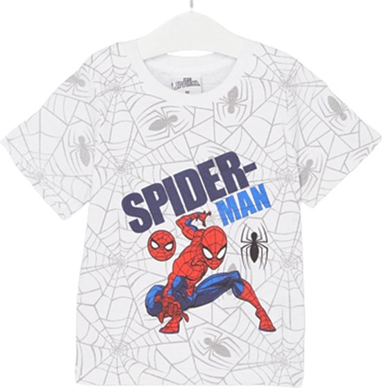 Marvel Spiderman Shirt - Korte Mouw - Wit - Maat 92