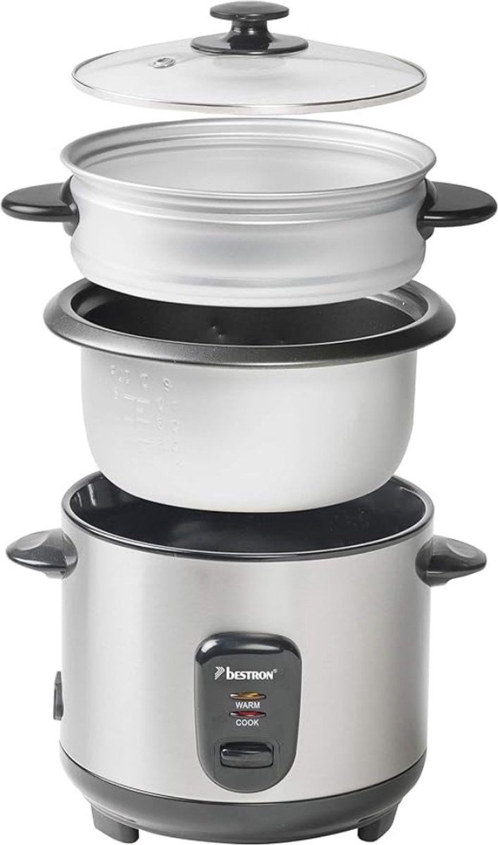 Luxe Elektrische Rijstkoker – Slimme Mechanische Slowcooker – Steam Basket – Warmhoudfunctie – 3 Lagen – 1L Compact Design – 400W - RVS – foto 2