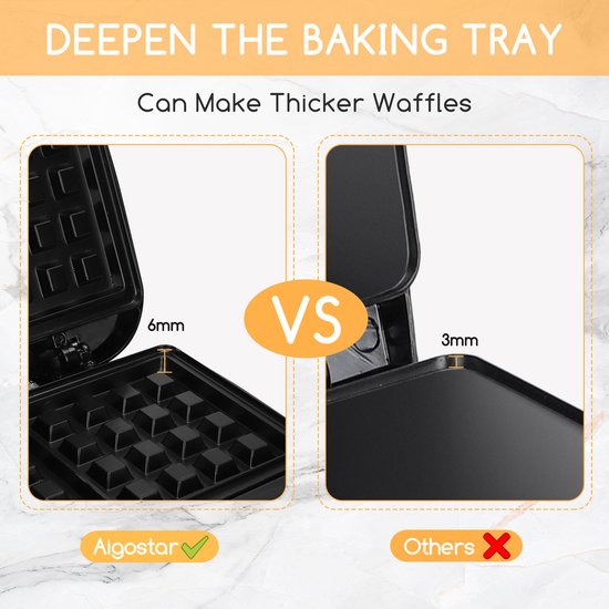 Aigostar Sweet 30J4O - Wafelijzer - Wafelmaker voor 2 Wafels - Anti-Aanbaklaag - met Indicatielampje - 750W - RVS van Aigostar — afbeelding 3