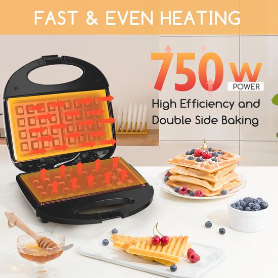 Aigostar Sweet 30J4O - Wafelijzer - Wafelmaker voor 2 Wafels - Anti-Aanbaklaag - met Indicatielampje - 750W - RVS van Aigostar — afbeelding 5