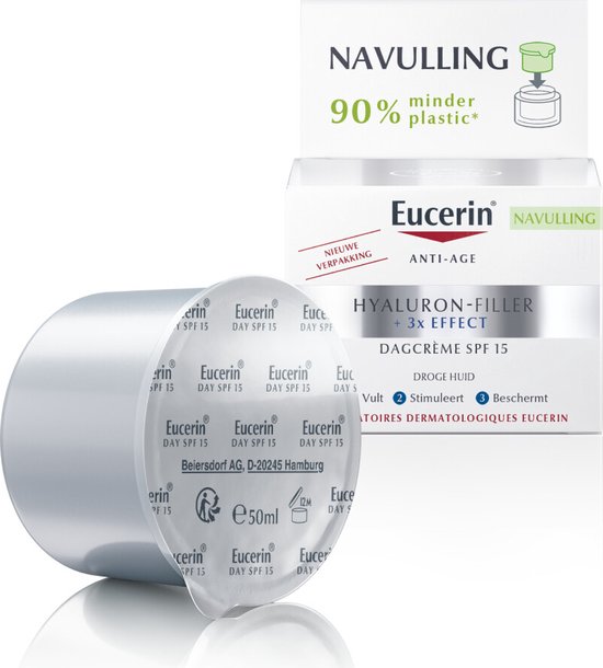 Eucerin Hyaluron-Filler + 3x EFFECT Navulling Anti-Age Dagcreme voor Vrouwen - Droge Huid - SPF 15 - Gezichtscrème Anti-Rimpel - Hyaluronzuur - Anti-Aging Creme - 50 ml