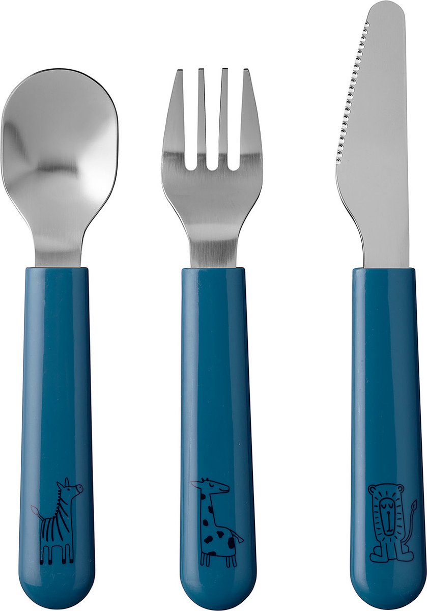 Mepal Mio kinderbestek – 3-delig, vork, mes en lepel – Roestvrij staal – Kinderservies – Deep blue - Mepal