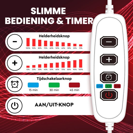 54W Red Lichttherapielamp Infrarood licht met verstelbare klem 18 LED Therapy Device 660 Nm / 850 Nm Near Infrared rode LED Light voor huid en pijnbestrijding,Light bulb with bracket