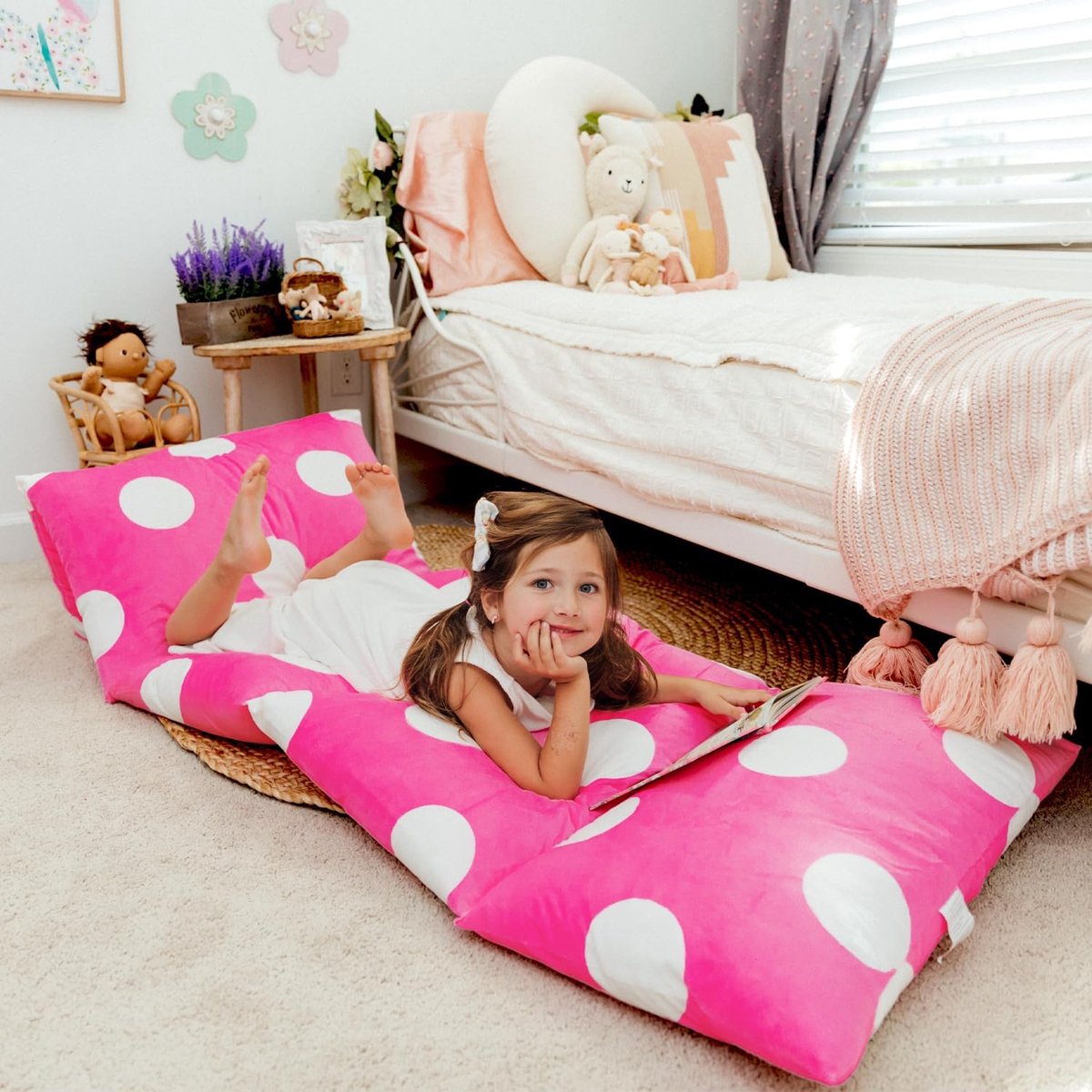 Vloerkussenhoes voor ligstoel Gezellige stijlvolle zitoplossing voor kinderen Ligstoel Vloerkussen Dutje Mat Roze Polka Dot Queen