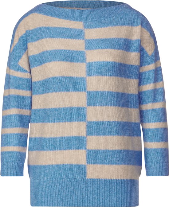 Street One LTD QR striped u-boat Dames Sweater - light spring blue melange - Maat 44
