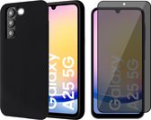 Hoesje geschikt voor Samsung Galaxy A25 / A24 - Privacy Screenprotector Volledig Dekkend Glas - Mat Back Case Zwart
