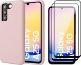 Hoesje geschikt voor Samsung Galaxy A25 / A24 - 2x Screenprotector Volledig Dekkend Glas - Mat Back Case Roze