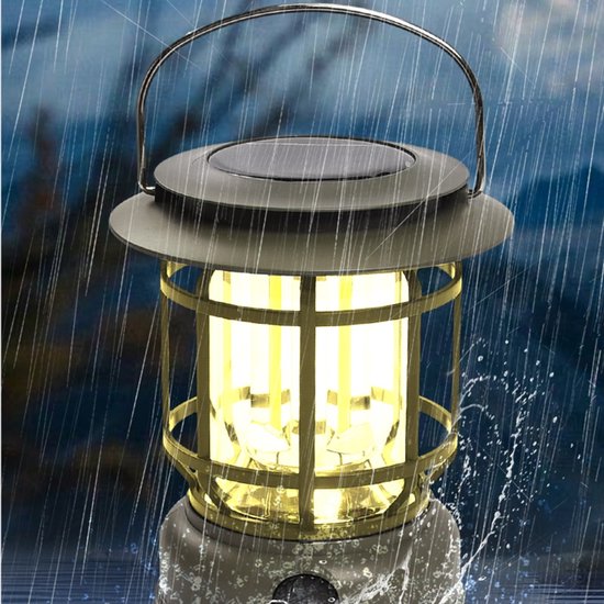 Multifunctionele Compacte Kampeerlamp met Powerbank - Duurzaam, Dimbaar & Waterdicht - USB/Zonne-Energie Opladen - Ideaal voor Outdoor & Tuin-zwart — afbeelding 4
