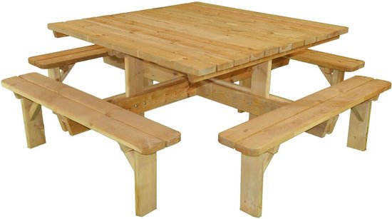 Goedkopepicknicktafels.nl | Vierkante 8 Persoons Tuintafel 210cm x 210cm Salzburg | Duurzaam Behandelde Tuin Tafel