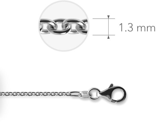 Gisser Jewels - Anker Ketting met Karabijnsluiting - 1.3mm Dik - Lengte 70cm - Gerhodineerd Zilver 925 - ANK35-70 - Sieraad - Dames