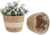 Plantenmanden, 2 stuks, stro, bloempot, plantenmand van zeegras, handgeweven zeegras, mand, bloemenmand voor decoratie binnen en buiten