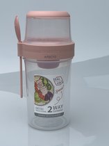 Afecto muesli to go tasse rose - étanche - emportez la salade de yaourt avec vous - 760 + 310ml - complet avec fourchette et saucière