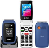 Yarvu Uniwa - 4G Senioren GSM - INCL SIMKAART - Met Oplaadstation + Dual Screen - Grote Letters & Toetsen - Big Button GSM - Seniorentelefoon - Klaptelefoon - Mobiele Telefoon - Blauw