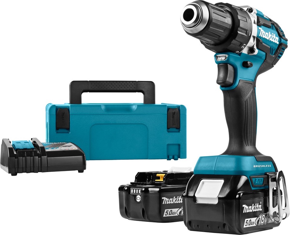 Makita DDF484RTJ - Compacte 18V boor-schroefmachine met 5.0 Ah accu