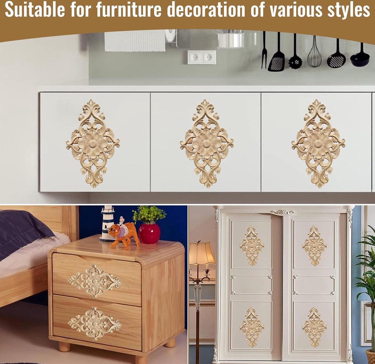 Slivercolor Houten ornamentenkast, 4 stuks, houten ornamenten, houten