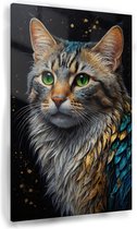 Gouden kat schilderij - Goud schilderijen - Schilderij huisdieren - Muurdecoratie modern - Schilderijen plexiglas - Kantoor accessoires - 40 x 60 cm 5mm