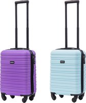 BlockTravel kofferset 2 delig ABS handbagage met wielen afneembaar 29 liter - inbouw TSA slot - licht blauw - paars