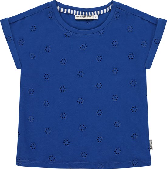 Stains and Stories girls shirt short sleeve Meisjes T-shirt - cobalt - Maat 110