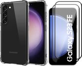 Hoesje geschikt voor Samsung Galaxy S23 FE - 2x Screenprotector Volledig Dekkend Glas - Shockproof Transparant