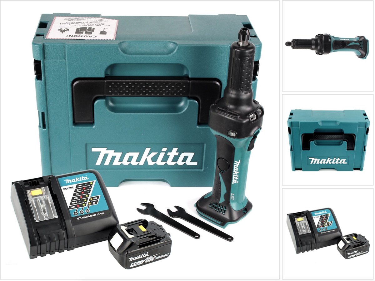 Makita DGD 800 RT1J accu-rechte slijper 18 V + 1x accu 5,0 Ah + oplader + Makpac