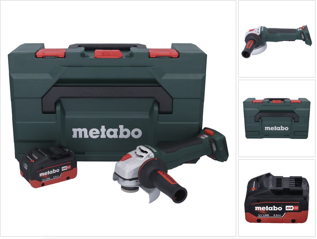 Metabo WPB 18 LT BL 11-125 Quick accu haakse slijper 18 V 125 mm borstelloos + 1x accu 5,5 Ah + metaBOX - zonder oplader