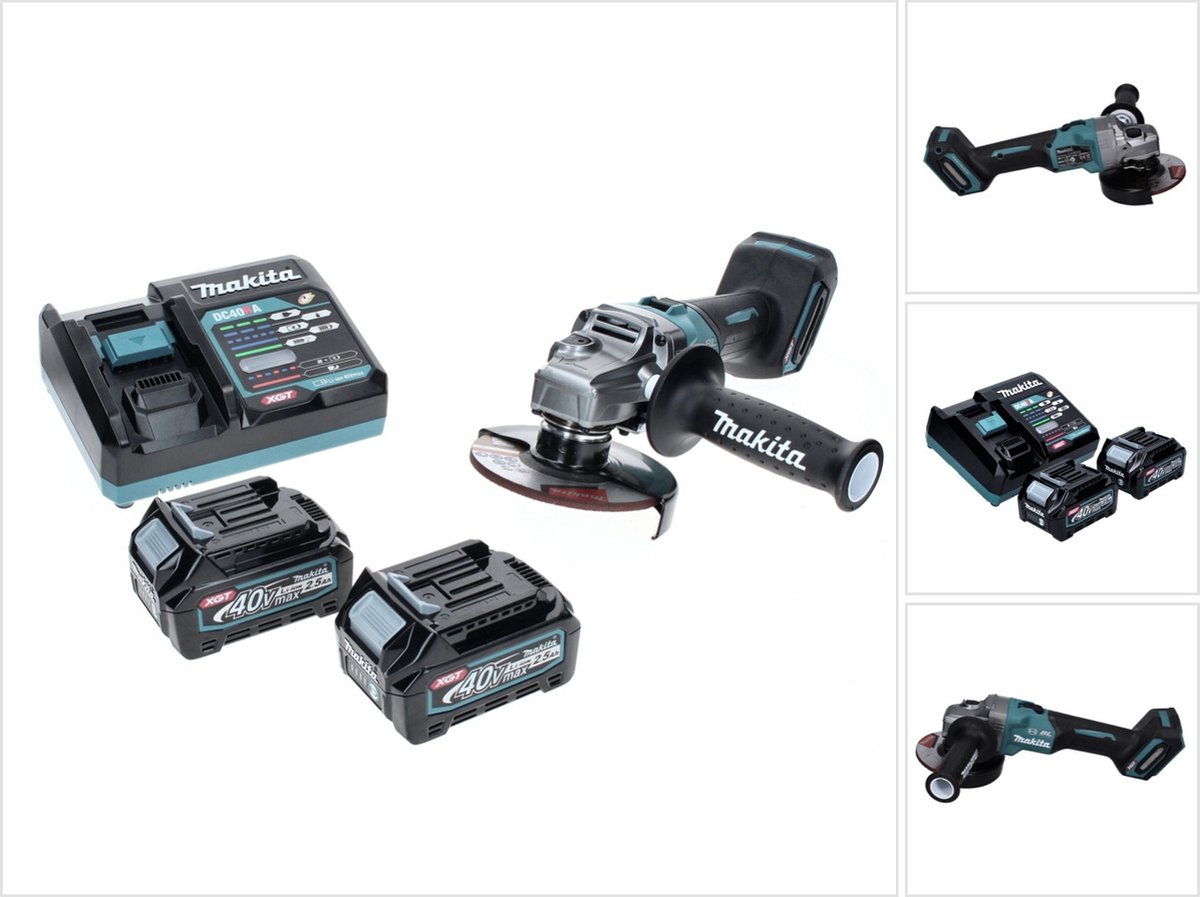Makita GA 005 GD2 Accu haakse slijper 40 V max. 125 mm Borstelloos XGT + 2x accu 2,5 Ah + lader