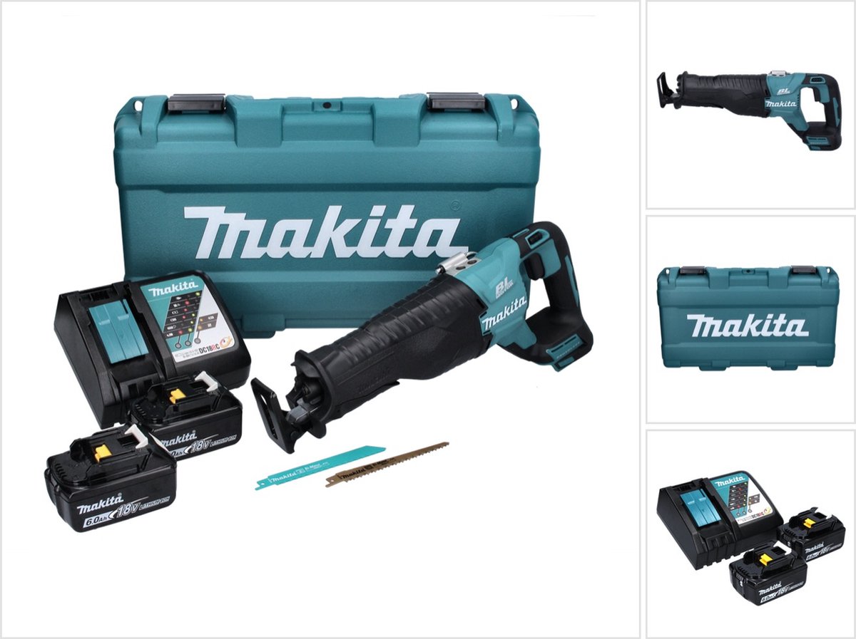 Makita DJR 187 RGK Accu Reciprozaag 18 V Brushless + 2x accu 6.0 Ah + lader + koffer