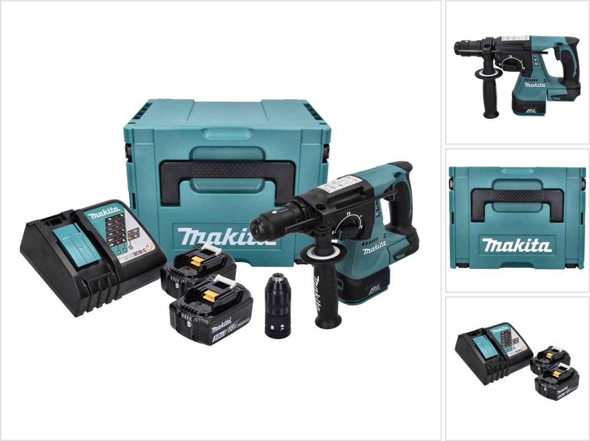 Makita DHR 243 RFJ accu-boorhamer 18 V 2,0 J SDS plus Brushless + 2x accu 3,0 Ah + oplader + Makpac